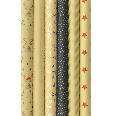 Produktbild von Weihnachts Geschenkpapier aus Kraftpapier für Weihnachten – 3 Meter x 70 cm – 6 Rollen