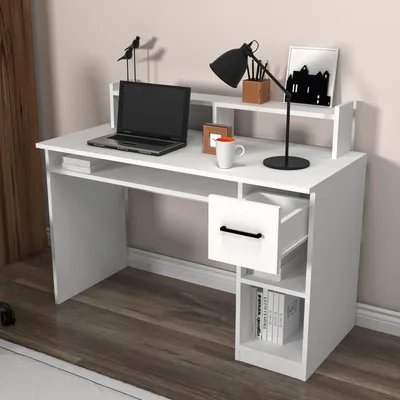 Produktbild von Roletto - Schreibtisch, 99x120x55h cm Weiß, 5 Regalböden