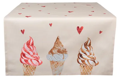 Produktbild von Clayre & Eef Tischläufer 50x140 cm Beige Rosa Baumwolle Eis