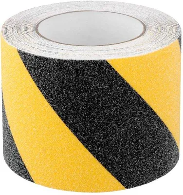 Imagen del producto de Tiras antideslizantes negras y amarillas - Cinta adhesiva antideslizante de 10 cm x 10 m para uso interior y exterior