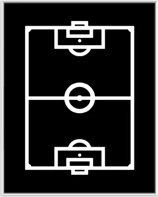 Produktbild von Wallario Wandbild Fußball - Fußballfeld in Schwarz-Weiß, Größe: 40,30 x 50,30 cm, Poster mit weißem Aluminiumrahmen