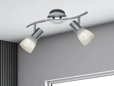 Produktbild von Schwenkbarer 2 flammiger LED Deckenstrahler für Innen Nickel matt für Wohnzimmer
