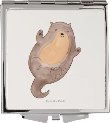 Produktbild von Mr. & Mrs. Panda Handspiegel Otter Umarmen - Weiß - Geschenk, Kosmetikspiegel, Hallo, glücklich, Schminkspiegel, Frauen Spiegel, Optimistisch, Taschenspiegel, gut Gelaunt