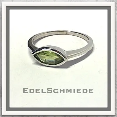 Produktbild von Edelschmiede925 schmaler Silberring rhod mit Peridot navette Ringgröße  58