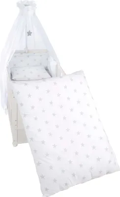 Produktbild von roba Kinder-Bettgarnitur 4-tlg, 'Little Stars', Bettset mit Bettwäsche 100x135cm, Nestchen, Himmel