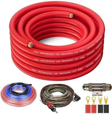 Zdjęcie produktu dla Zestaw kabli do wzmacniacza samochodowego, kabel o przekroju 4 AWG, długość 5 metrów, wysokiej jakości kabel do podłączenia subwoofera, trwały i odporny na korozję