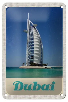 Produktbild von Blechschild Reise 12x18cm Dubai Strand Meer Hochhaus Urlaub