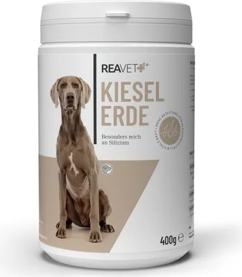 Produktbild von REAVET Kieselerde Pulver Hund 400g – Hochdosiert zur Unterstützung für Haut und Fell I Barf Zusatz, Silizium, Heilerde für Hunde, Unterstützung der Hautfunktion