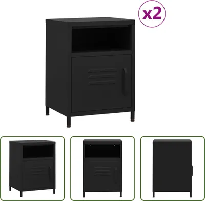 Produktbild von The Living Store Nachttische 2 Stk. Schwarz 35x35x51 cm Stahl