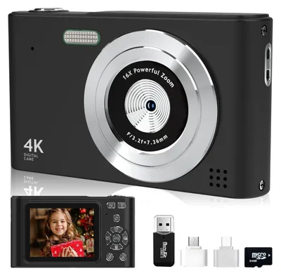 Produktbild von MODFU Kompaktkameras, Retro Digitalkamera CCD, 64 GB Speicherkarte, Android Adapter, Vintage Kamera, Digitale Fotografie, Tragbar, Schwarz