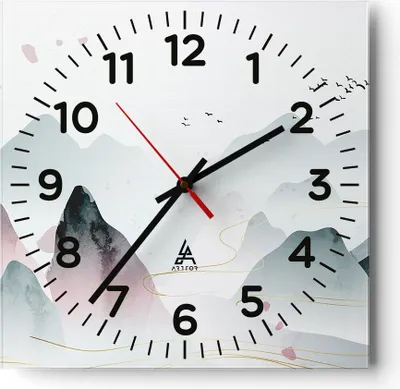 Produktbild von Wanduhr - Quadrat - Glasuhr - Berge Vögel Modern - 40x40cm - Schleichendes Uhrwerk - Lautlos - zum Aufhängen bereit - Dekoration Modern - Wanddekoration aus Glas - C4AC40x40-4822