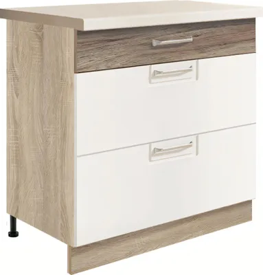 Produktbild von ECONO 22D – Unterschrank 80 cm mit 3 Schubladen, Weiß Hochglanz