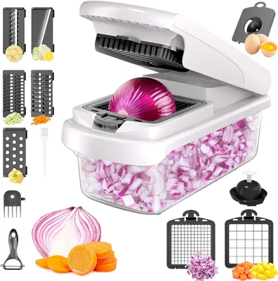 Produktbild von Gemüseschneider 15 Multischneider Set Gemüseschneider Küchenreibe Gemüsehobel Einsätze 15-in-1 Set mit Handschutz,Schäler,Abtropfkorb,Sicherheit,Küche