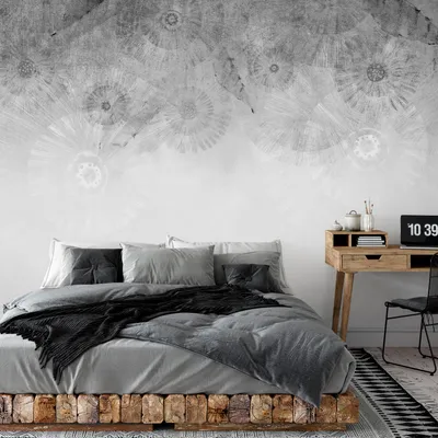Produktbild von Vlies Fototapete Betonoptik 400x280 cm Tapeten Wandtapete XXL Botanik Natur Pflanzenmotiv PusteBlumen grau b-A-10171-a-c