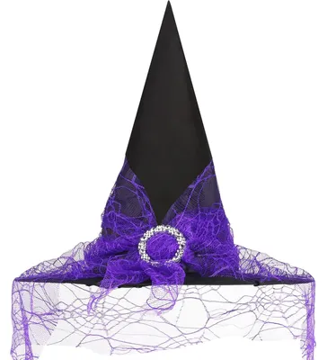 Heksenhoed mit Schleier, Halloween-Kostümhut, lila, 39 cm