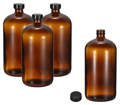 Productafbeelding van Solidchoice - Set van 4 Glazen Monsterflessen 960ml met Zwarte Dop