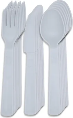 Produktbild von Besteck Mehrweg Party Camping Gabel Messer Löffel Kunststoff Plastik Set 18-Teilig
