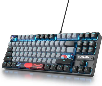 Produktbild von Gaming-Tastatur,87 Tasten kompakte RGB LED-Hintergrundbeleuchtung,kabelgebundene Tastatur mit USB Kabel,mit linearem roten Schalter für Windows PC Mac