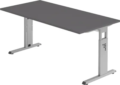 Produktbild von bümö Schreibtisch Serie-O - Gestell: Silber, Größe:  160 x 80 cm, Nachbildung: Graphit