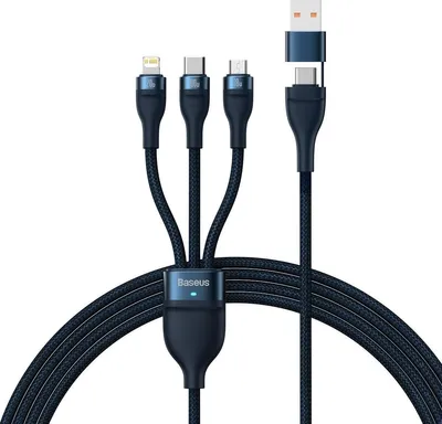 Zdjęcie produktu dla Baseus Flash Series II kabel USB Typ C / USB Typ A - USB Typ C / Lightning / micro USB 100 W 1,2 m niebieski (CASS030103)