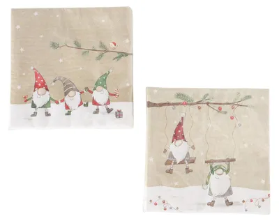 Produktbild von 2 x 20 Servietten Weihnachten Weihnachtsservietten 'Wichtel Harald' - 33 x 33 cm