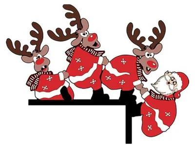 Weihnachtsdekoration aus Holz mit Weihnachtsmann und Rentieren