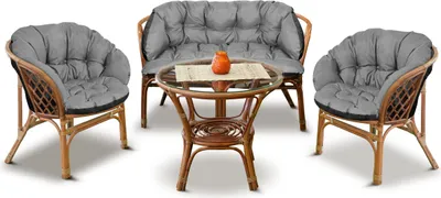 Produktbild von Zahradní set 2x 122x40 cm + 190x40 cm na křeslo pohovka houpačka ratanový nábytek voděodolná šedá