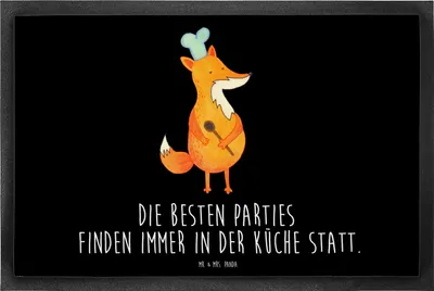 Produktbild von Mr. & Mrs. Panda Schmutzmatte Fuchs Koch 40 x 60 cm - Schwarz - Geschenk, Geburtstag, Chefkoch, Schmutzfänger, Fussmatte, Köche, Bodenvorleger, Spruch Lustig, Hungrig