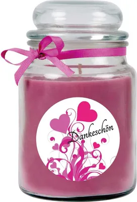 Produktbild von Duftkerze im Bonbonglas "Danke", Duft: Lavendel ( Lila ), 500g - Brenndauer bis zu 110 Stunden