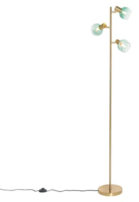 Produktbild von Art Deco Stehlampe Gold mit Grünem Glas 3 Lichter Vidro