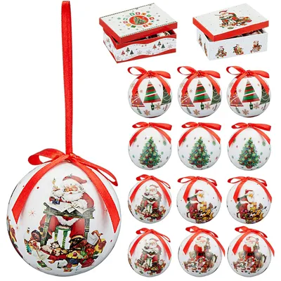 12x Nostalgische Weihnachtskugeln 6 cm – 4 Motive, rot, blau, weiß