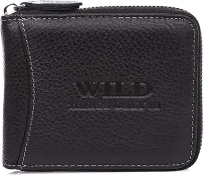 Zdjęcie produktu dla WILD Portfel męski skórzany poziomy duży zapinany dookoła na zamek błyskawiczny czarny