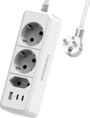 Produktbild von Travelhawk Stekkerdoos 1.5 m – 2× USB-C & 1× USB-A
