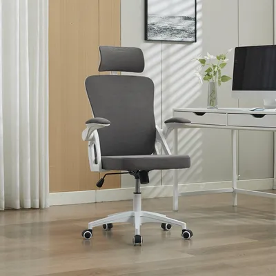Immagine prodotto di Sedia da ufficio ergonomica in rete con supporto lombare e poggiatesta regolabili – Sedia da scrivania direzionale a schienale alto per casa/ufficio. Grigio