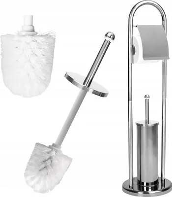 Zdjęcie produktu dla Zestaw Stojak Na Papier Toaletowy+ Szczotka Do Wc Srebrny Stalowy Solidny