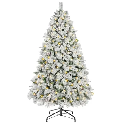 Produktbild von Vankel Künstlicher Weihnachtsbaum 180 cm mit Beleuchtung, Beschneiter Tannenbaum mit Schnee, PE/PVC, Tannenzapfen & Metallständer