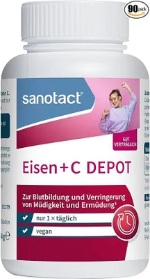 Produktbild von sanotact Eisen + C Depot, 90 Tabletten, Eisentabletten mit Vitamin C, Nahrungsergänzungsmittel