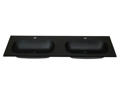 Produktbild von Doppeleinbauwaschbecken aus Kunstharz in Stein-Optik - Schwarz - 120 x 46 cm - ATIWA