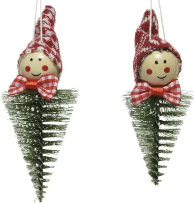 Produktbild von Christbaumschmuck Wichtel Kunststoff 3,5x3,5x12 cm rot weiß 2 Stück