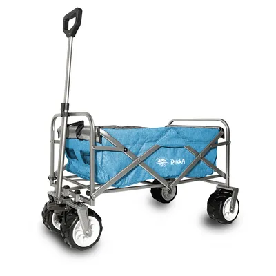 Image de Rijoka Bollerwagen Faltbar - Teleskopstange und Offroad Reifen - Handwagen Klappbar - bis 100kg Tragkraft - 100x 62x 105cm - Jeans Blau