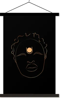 Produktbild von MuchoWow® Textilposter Frau - Gold - Schwarz - Strichzeichnung 40x60 cm mit schwarzem Rahmen - Wanddekorationen