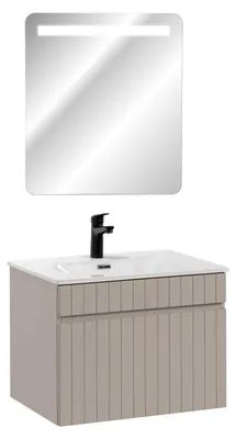 Image de Meuble vasque à encastrer + miroir LED - 60 cm - Emblematic Cashmere