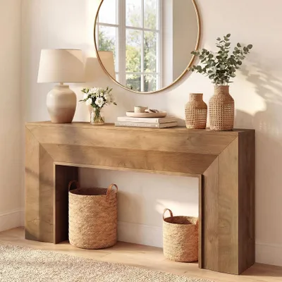 Produktbild von Tribesigns Konsolentisch 160cm Schmaler Flurtisch im Landhausstil hinter der Couch für Eingang, Flur, Diele, Wohnzimmer, Foyer, Rustikales Braun