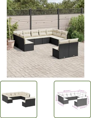 Produktbild von The Living Store 11-tlg. Garten-Sofagarnitur mit Kissen Schwarz Poly Rattan