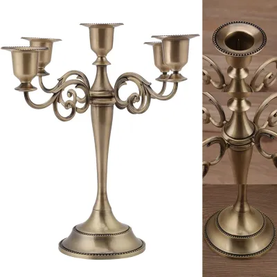 Productafbeelding van Omgoods- Kaarsenhouder 5 Armen - Metalen Kandelaar - Vintage Stijl - Decoratieve Kandelaar - Geschikt voor Standaard Kaarsen - 27 x 26 cm