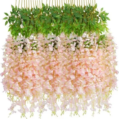 Produktbild von DigiRigi® 12er-Set künstliche Blumengirlanden – rosa Seiden‑Blauregen, je ca. 110 cm, lange Dekogirlanden für Tür, Fenster & Hochzeit