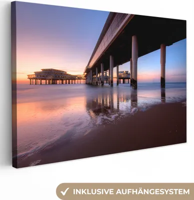 Produktbild von OneMillionCanvasses® - Leinwandbilder - 140x90 cm, Meer - Brücke - Niederlande, Wandbilder Kunstdruck Wanddekoration