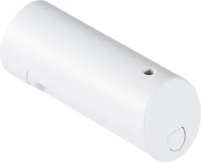 A white cylindrical object, likely a part of a bidet toilet seat, is shown in a studio setting.
