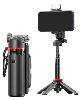 Produktbild von Tragbarer Selfie-Stick, ausziehbarer Handy-Stativständer, um 360° drehbarer Handyhalter mit Fernbedienung und Fülllicht