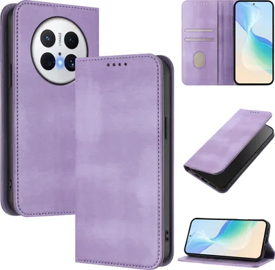 Obrázek produktu pro Pouzdro pro Huawei Mate 70, vintage kožené pouzdro s RFID ochranou, přihrádkami na karty, stojánkem Fialový